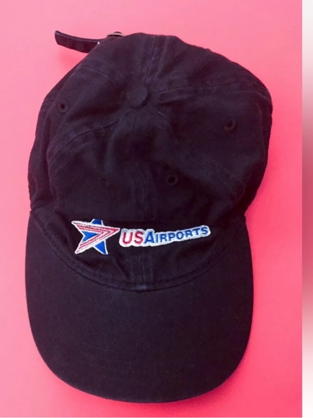 Vintage US Airports Logo Black Billed Cap Hat Adjustable Gorpcore Normcore